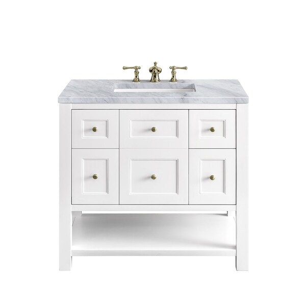 James Martin Vanities Breckenridge 36in Single Vanity, Bright White w/ 3 CM Carrara Marble Top 330-V36-BW-3CAR - main